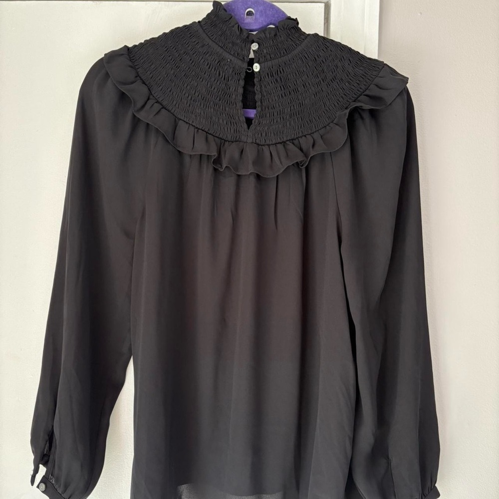 LOFT Black Ruffled Blouse - Picture 2 of 3